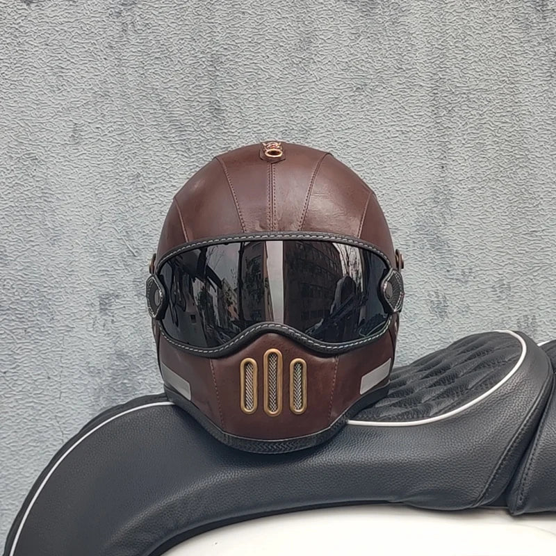 brown full face motorcycle helmet RideMorph™ Classic Helmet Leather – Freedom Riders